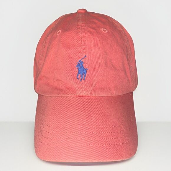 Polo Ralph Lauren Hat Cap Strap Back Pink Salmon Blue Pony Embroidered One Size - Picture 1 of 7